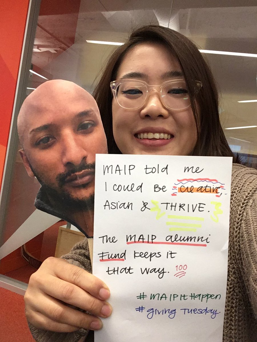 MAIP's tweet photo. Tell a friend to tell a friend: your selfies can show how the MAIP Alumni Fund keeps doors open. Share why you #MAIPItHappen this #GivingTuesday. #FlatCarl
https://t.co/A5uE9GNRls https://t.co/59t8a2Mb17