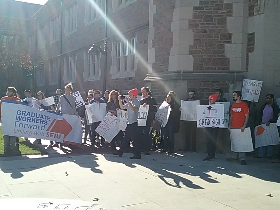 WashUGradWkrs's tweet photo. No chancellor or boss or government board can give us a union. We ARE the union, and we ain't backing down. #1u #solidarityforever https://t.co/xl10TDM3Co