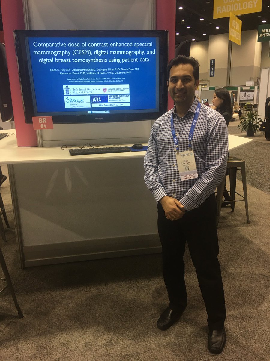 Our own <a href="/BIDMChealth/">BIDMC</a> former  breast imaging fellow <a href="/SeanRajMD/">Sean Raj</a> won a trainee award for his presentation showing that contrast mammography has dose within an acceptable range for clinical practice. #RSNA17 #contrastmammo