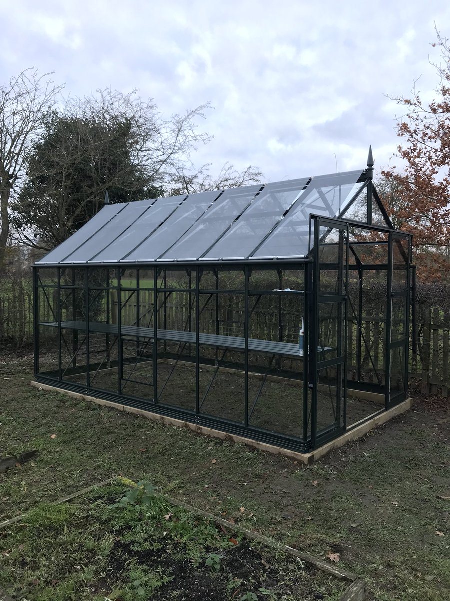 NorfolkRhino's tweet photo. Today’s installation completed before the rain arrived 👍🏽 @RhinoGreenhouse 8x14 Premium Burnham Green - one classy looking greenhouse #stylish #colour #quality https://t.co/f1nrDo3kJd