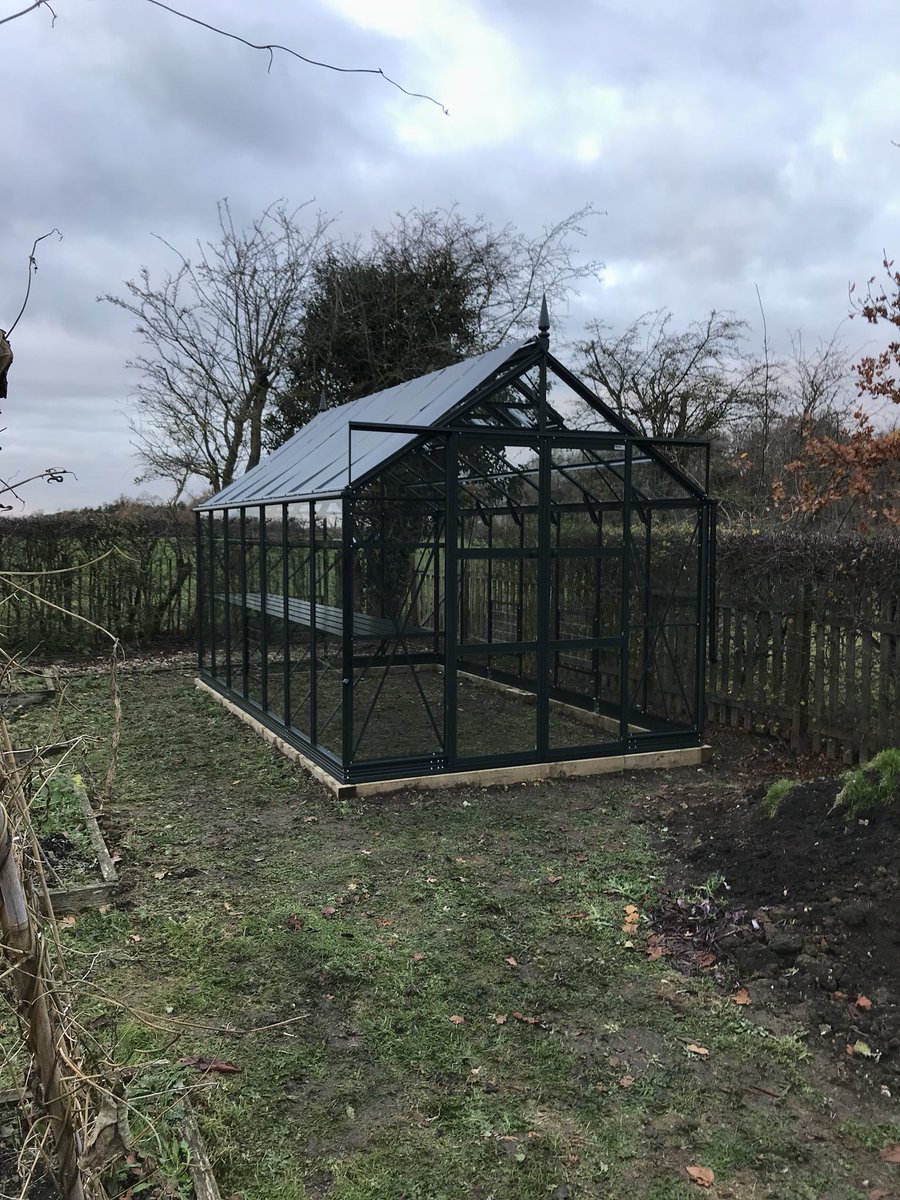 NorfolkRhino's tweet photo. Today’s installation completed before the rain arrived 👍🏽 @RhinoGreenhouse 8x14 Premium Burnham Green - one classy looking greenhouse #stylish #colour #quality https://t.co/f1nrDo3kJd