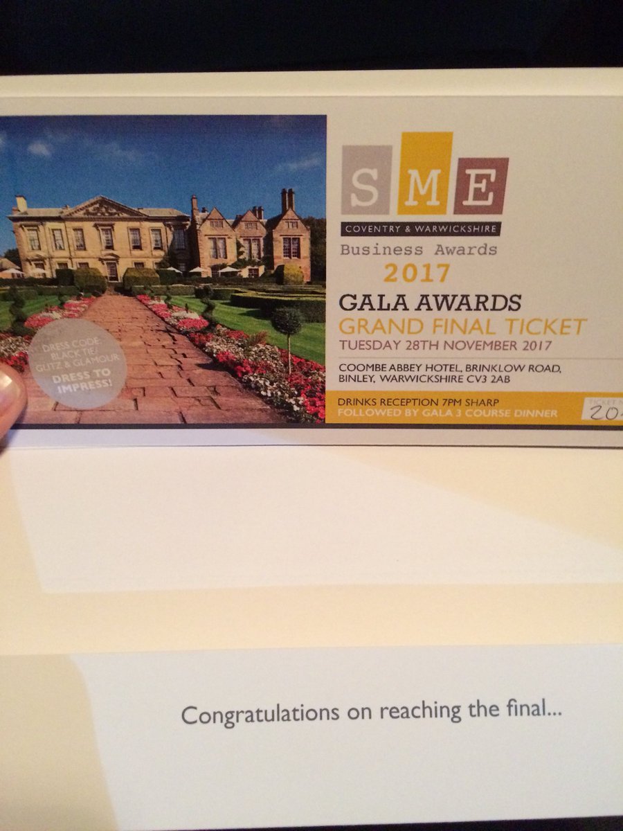 EnV_Coventry's tweet photo. Arrived for the SME Coventry and Warwickshire Business Awards 2017 @CoombeAbbey @CWBFestival @CWCHAMPIONS #CWBF2017 #ticketready https://t.co/hXvi8T3IqN