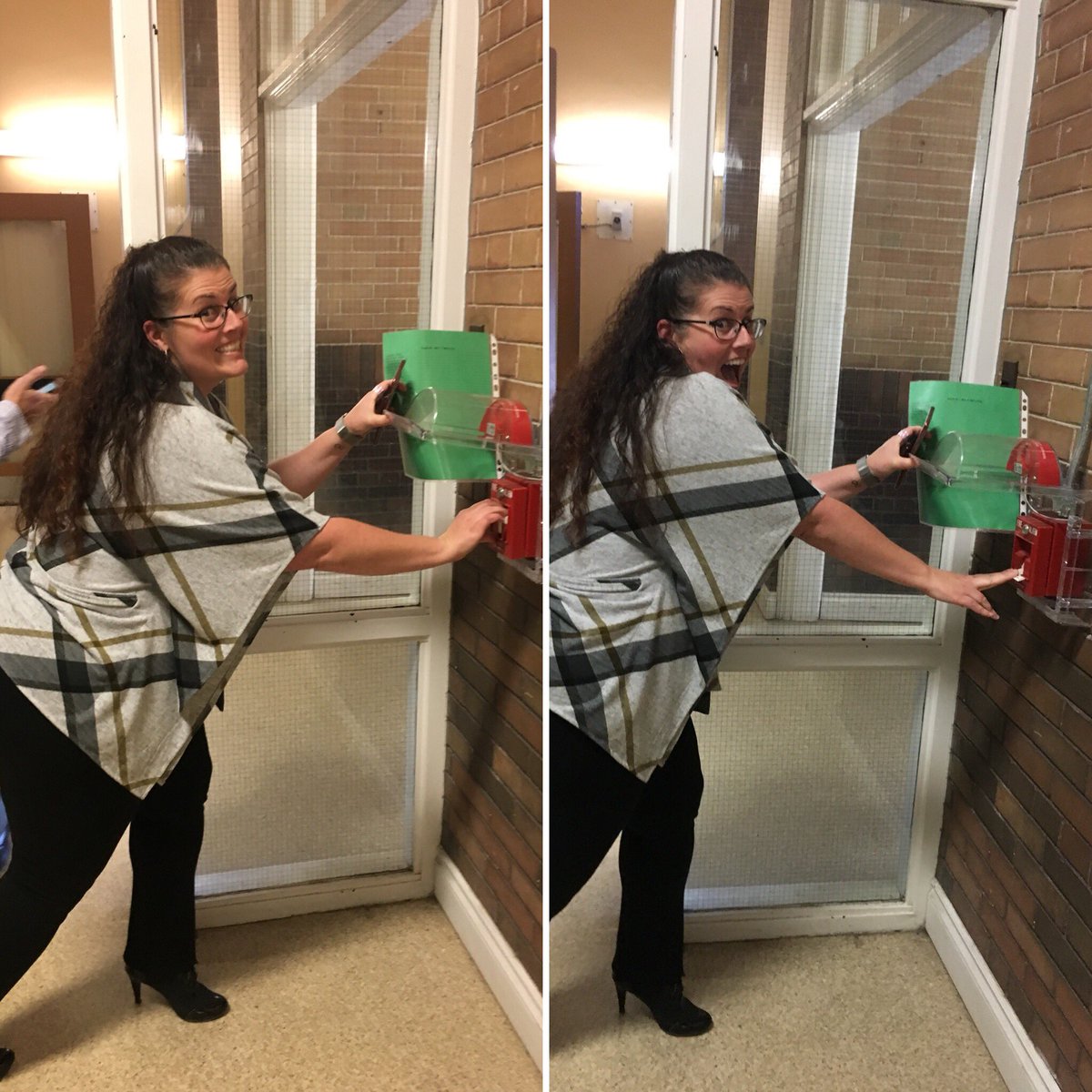 fracarusopace's tweet photo. When @TaraMcFarling1 gets to pull the fire drill....she’s so excited!!! #rebel #highlightoftheday #mockfiredrill @MajorBallachey #DreamComeTrue https://t.co/Y2ZaYBQPW2