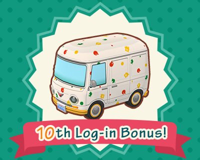 animalcrossing's tweet image. Are you getting all of your Log-In Bonuses? You don't want to miss this one! Log in 10 times to get this cool camper paint job! #PocketCamp