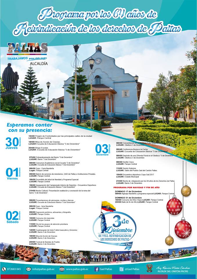 Programa por los 64 años de
reivindicación de los derechos de paltas.
"Trabajamos para vivir mejor" 
Arq. Ramiro Maita Sánchez 
ALCALDE