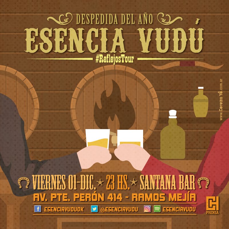 cuandotocamos's tweet photo. 📆 Este viernes @Esenciavudu en @SantanaBarOK #RamosMejia
#Cartelera #CuandoTocamos #EsenciaVudu #ReflejosTour #SantanaBar https://t.co/qgSRREx1o0