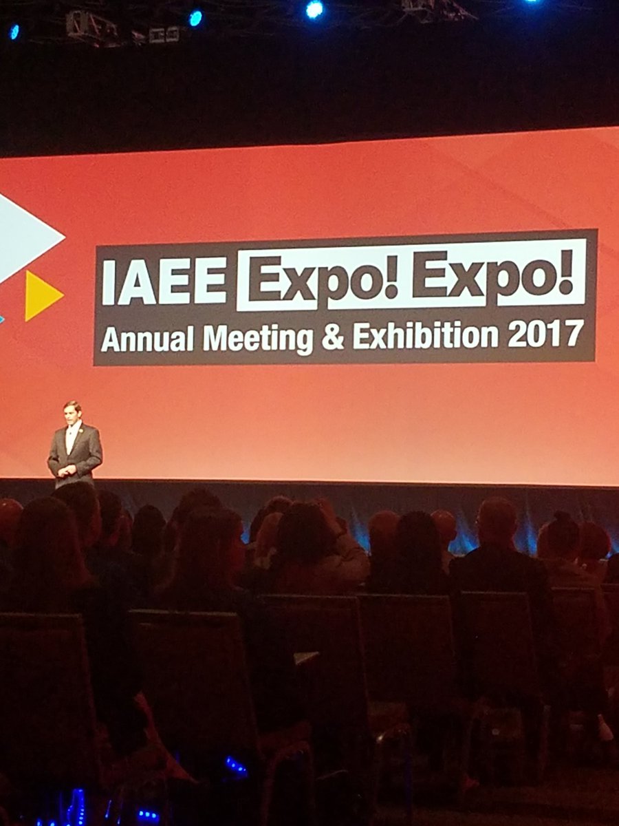 IAEE_HQ's tweet photo. 2017 Chairperson @RyanStrowger takes the stage and discusses the tech and innovative opportunities at #ExpoExpo https://t.co/M98b0CvPD7