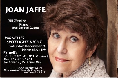 JoanJaffe's tweet photo. Only a week and a half until my return to Parnell's Spotlight on Saturday December 9! Boy will you have a good time! https://t.co/3Emwc5E4ek