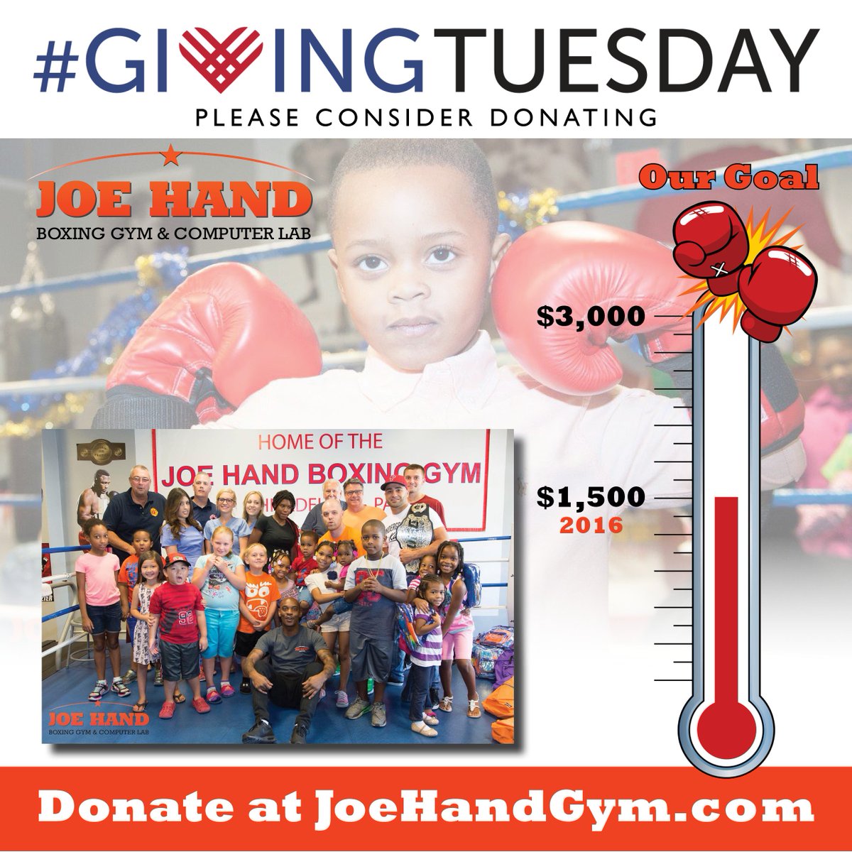 JoeHandBoxing's tweet image. Today is #GivingTuesday the global day of giving fueled by the power of social media and collaboration. Donate today to joehandgym.com