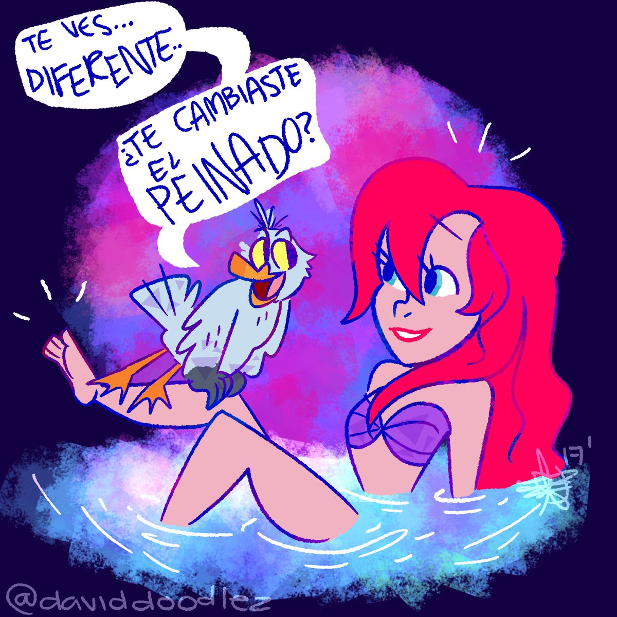 daviddoodlez's tweet photo. LA SIRENITA 🐚🌊 (spanish edition) ! collaboration with @nemoaponte https://t.co/Fc6GGv92Ro