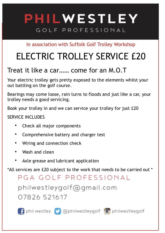Pleased to have teamed up with Suffolk Golf Trolley Workshop to help you guys with your electric trolleys. Any help give me a call #golf #trolleys #electrictrolley #motocaddy #repairs #service #suffolk