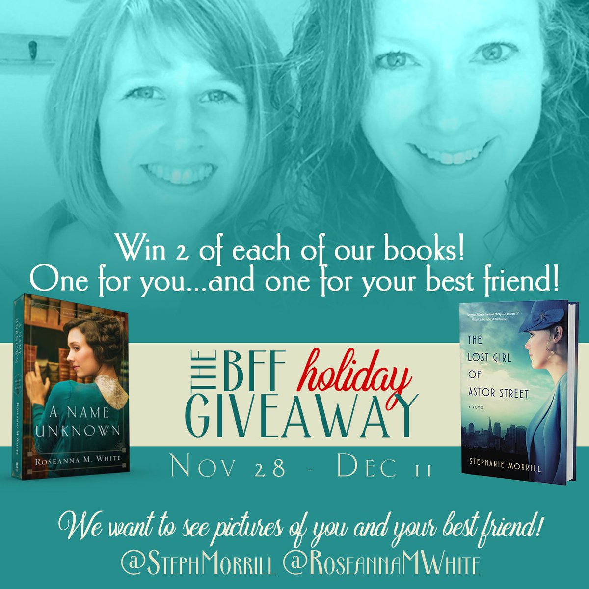 StephMorrill's tweet photo. Want to win a copy of #LostGirl and #NameUnknown for you AND your BFF? Post a picture of the two of you, tag @RoseannaMWhite and me, and you're entered! More details here: https://t.co/nv8bnq19kb https://t.co/MvGHuOvE54
