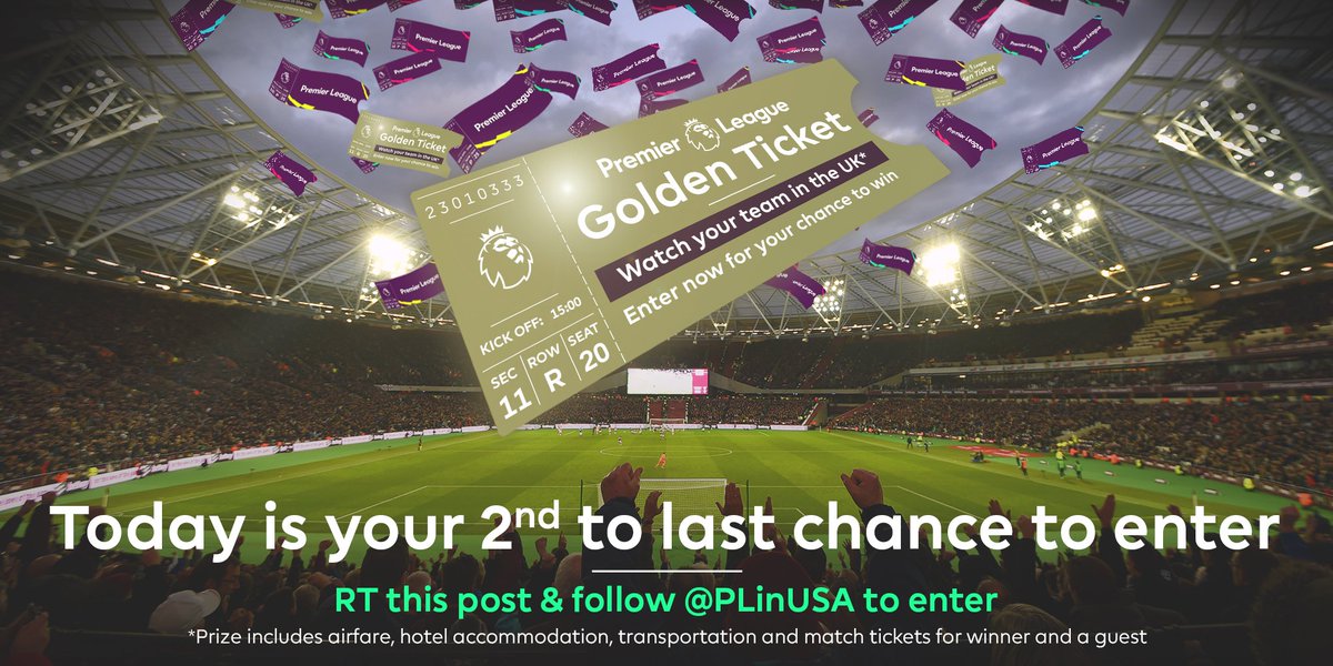 PLinUSA's tweet photo. HURRY! This is your next to last day to enter. All you have to do is RT &amp; follow.

You ✅
Friend ✅
🇺🇸✈️🇬🇧 ✅
See your #PL club play✅

#PLGoldenTicketSweepstakes https://t.co/xkjz6Bw3xw