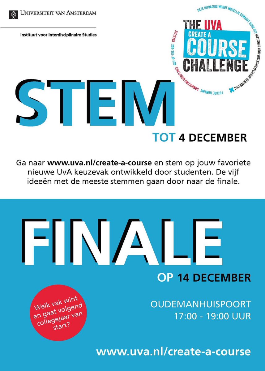 UvA-studenten en medewerkers, ik heb jullie stem nodig voor de Create a Course Challenge! Stem op mijn vak over mental health issues bij studenten - want dat moet anders, #beforeweburnout iis.uva.nl/onderwijsaanbo…