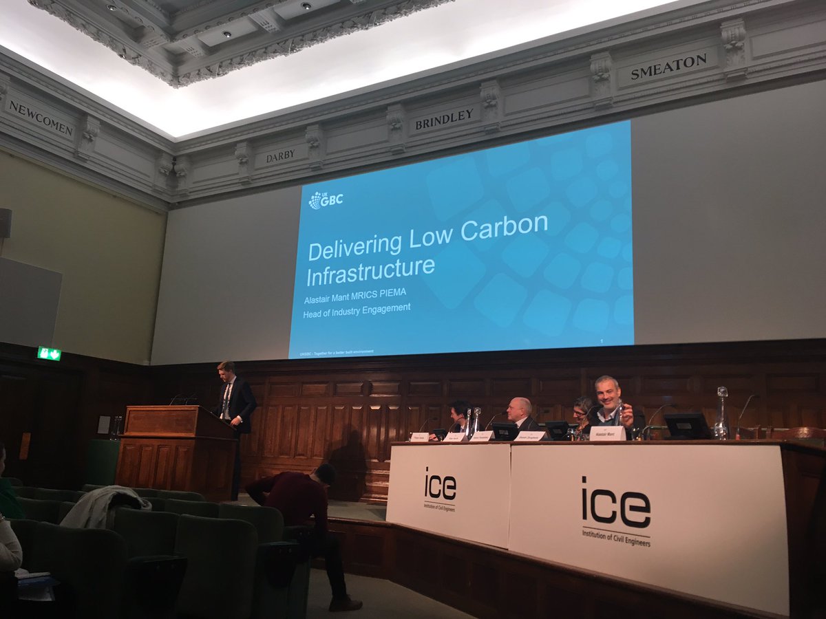 ICE_London's tweet photo. Alastair Mant @UKGBC talking about delivering #lowcarbon infrastructure #ICEMakingLDNSmart https://t.co/0XSuo6Awrj