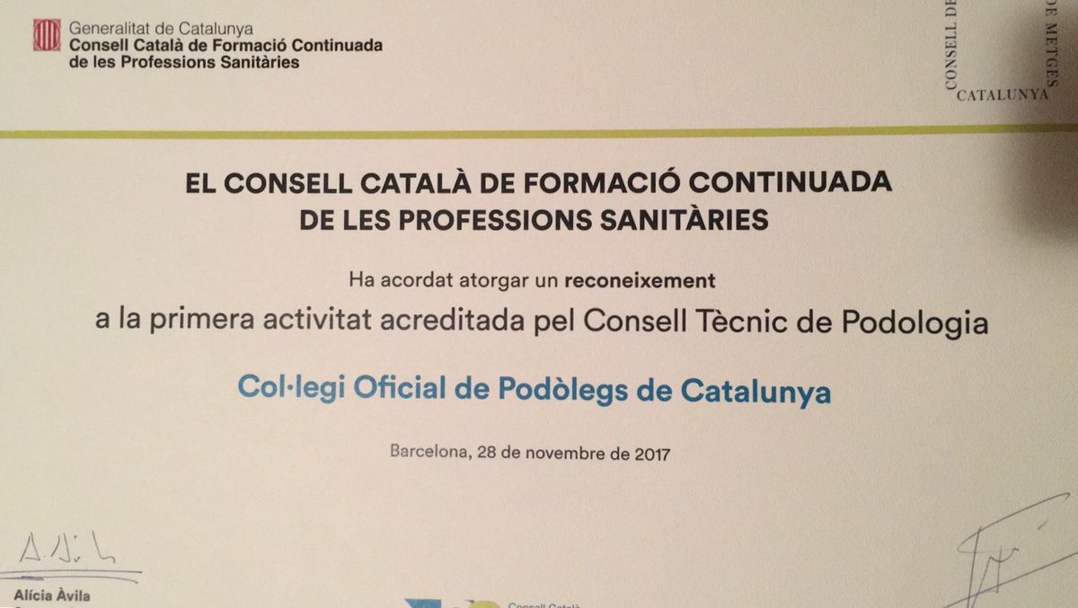CollegiPodolegs's tweet photo. Reconeixement del Consell Català de Formació Continuada de Professiona Sanitàries al @CollegiPodolegs per la primera activitat acreditada pel Consell Tècnic de Podologia. #formació #podologia #salut https://t.co/edIAyMzQWp