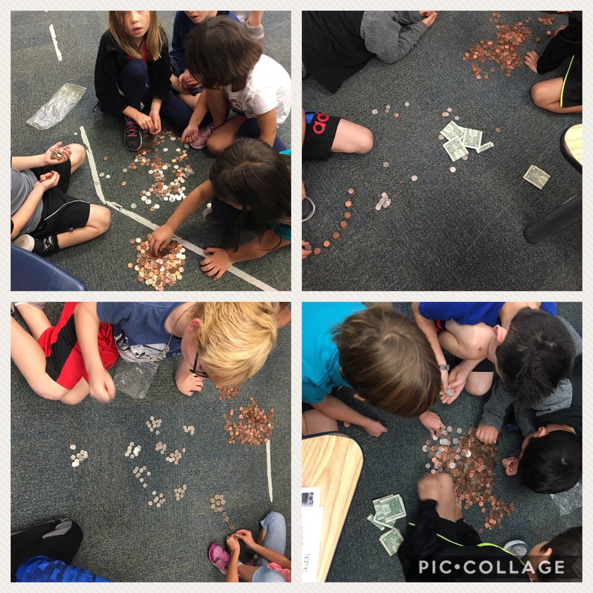 CANMoore2nd's tweet photo. @canSTEM 1st graders sorting and grouping coins into dollar amounts for our charity project! We are $19 away from our $120 goal to buy a goat for those in need! @Heifer #beatricesgoat #kindnessmatters https://t.co/hJkHTse9Bc