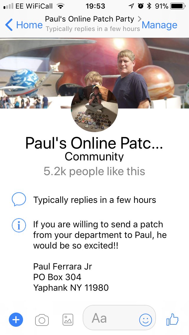 collegepnsc's tweet photo. Paul Jr lost his dad (NYPD) to cancer in 2014, he is a young man with Autism who loves patches. PNSC sent him a bundle and got a lovely card in return - take a look at his Facebook page &amp; attached pic for details #whatacollection #makehisday https://t.co/Aoo5MEXssO