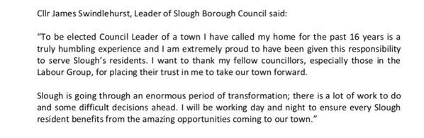 SloughLabLeader's tweet image. I am delighted to have been elected Leader of @SloughCouncil this evening. My thanks to Cllrs Mann &amp;amp; Pantelic for their kind words in proposing me as Leader. Read my statement below ⬇