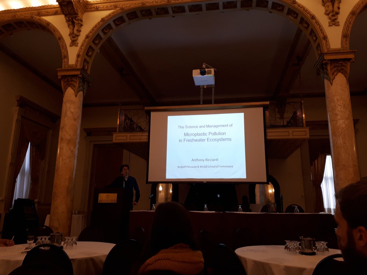 MailletMichelle's tweet photo. Only 2nd talk in at the #tispp symposium and the topics are so interesting! Cool study on #microplasic #pollution in #freshwaterecosystems by Dr. Ricciardi of the @mcgillmse! #science for #publicpolicy https://t.co/cG1ZVw45VY