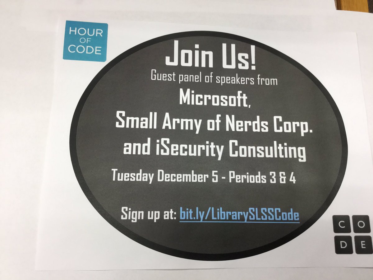LibrarySLSS's tweet photo. #HourOfCode @SLSSYRDSB Dec.5 sign up today to secure your spot. #yrdsb #yrdsbcode https://t.co/UEMsFVlbrl