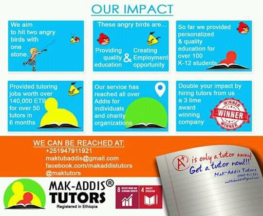 MakTutors's tweet photo. We aim to impact on the quality of education beyond the curriculum. With over 300 qualified tutors we reach all over Addis Ababa. We provide our services for individuals and charity organisations that sponsor students in Addis.
#Ethiopia #AddisAbaba #SocEnt #SDG4 #SDG8 #SDGs https://t.co/3w4tqHmK8r