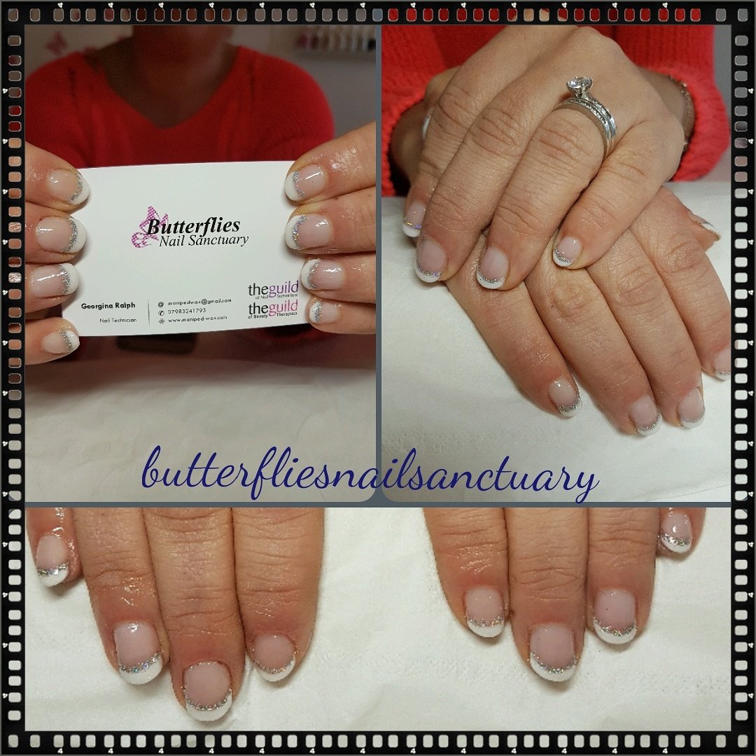 #french #shellac #gel #mani #silver #sparkle #lecente #butterfliesnailsanctuary