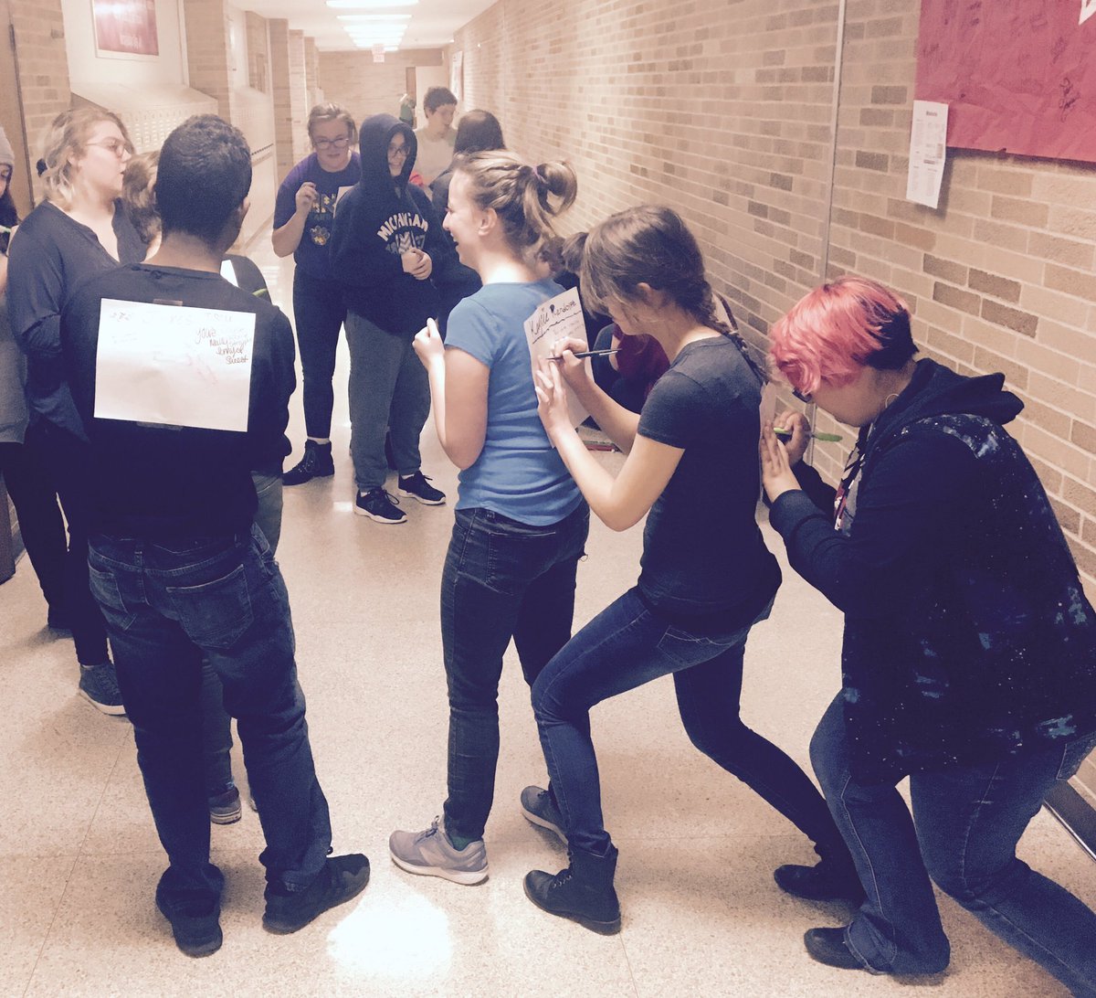 JenalynL's tweet photo. @PosProject at 🌈LGBT+ Club meeting today! Group decided to write surprise positive messages on backs. @GrandBlancPride https://t.co/NTOYmA7lFY