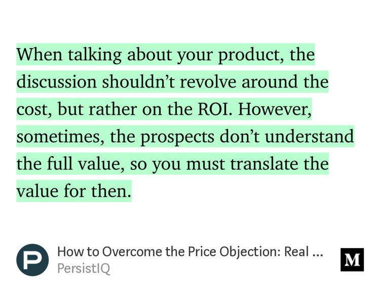 MartaRylko's tweet photo. When talking about your product, the discussion shouldn’t revolve around the cost, but rather on the ROI. However, sometimes, the prospects don’t understand the full value, so you must translate the value for then. https://t.co/4rDtkb8K1z https://t.co/IbONP3c1sU