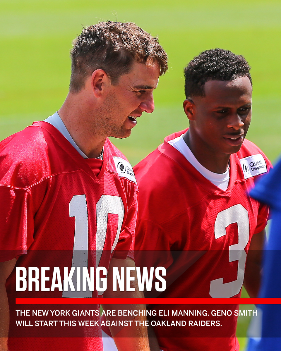 SportsCenter's tweet photo. Breaking: Eli Manning has been benched. Geno Smith will start for the Giants against the Raiders. https://t.co/hrjh0VuCgr