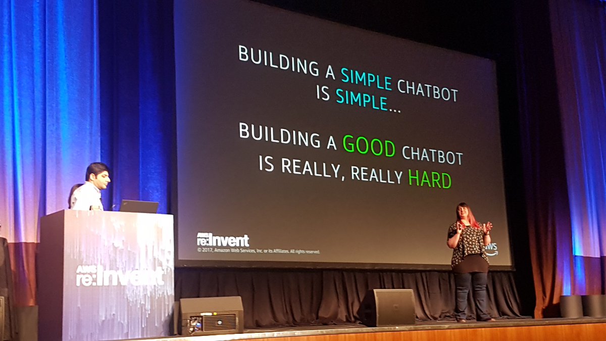 MayanyiX's tweet image. &quot;Building a GOOD chatbot is really, really hard&quot; @virtualgill @othergill #reinvent #AWSreInvent #netlight