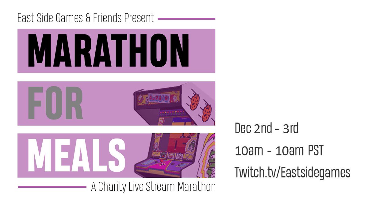 We want to let you all know about our upcoming Marathon for Meals stream to raise money for the Greater Vancouver Food Bank. Join us at twitch.tv/eastsidegames on Dec 2nd at 9:30am until Dec 3rd at 10am for a 24 Hour Stream! We hope to see you all there! #GivingTuesday #ESGcares