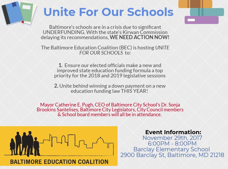 Tomorrow is the day! Unite For Our <a href="/BaltCitySchools/">Baltimore City Public Schools</a>  #delayisnotokay join us at Barclay Elementary school 6pm!