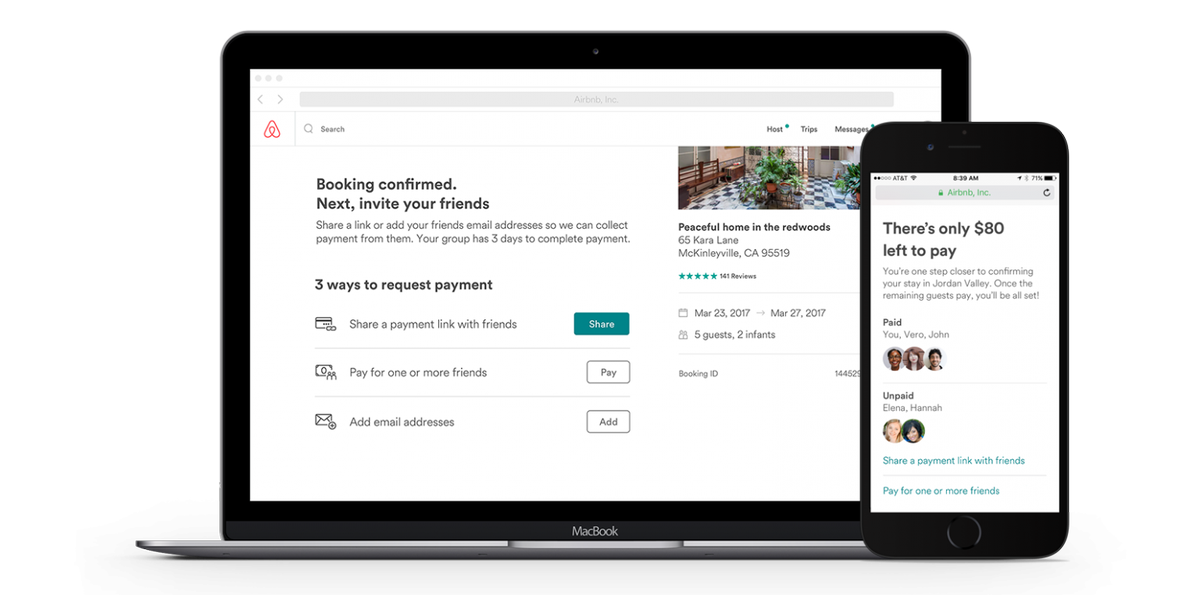 Airbnb's tweet photo. Traveling with groups shouldn't be a hassle.
Now, you can easily split group payments right from our app.
https://t.co/tFTjTbYrmv https://t.co/GVxUTVekFr