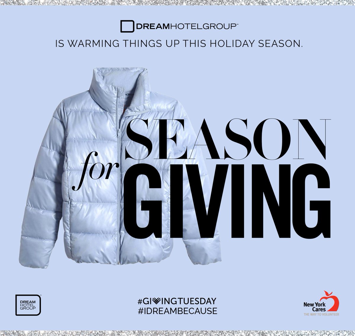 DreamSouthBeach's tweet photo. #GivingTuesday: Dream Hotel Group is collecting coats for the @nycares #CoatDrive. Drop off a new or gently used coat at any of our NYC Dream Hotels or text IDREAMBECAUSE to 41444 to make a donation. Learn more at https://t.co/jsSpJ53SFE
#DreamHotels #IDREAMBECAUSE https://t.co/eVcD0eeXeM