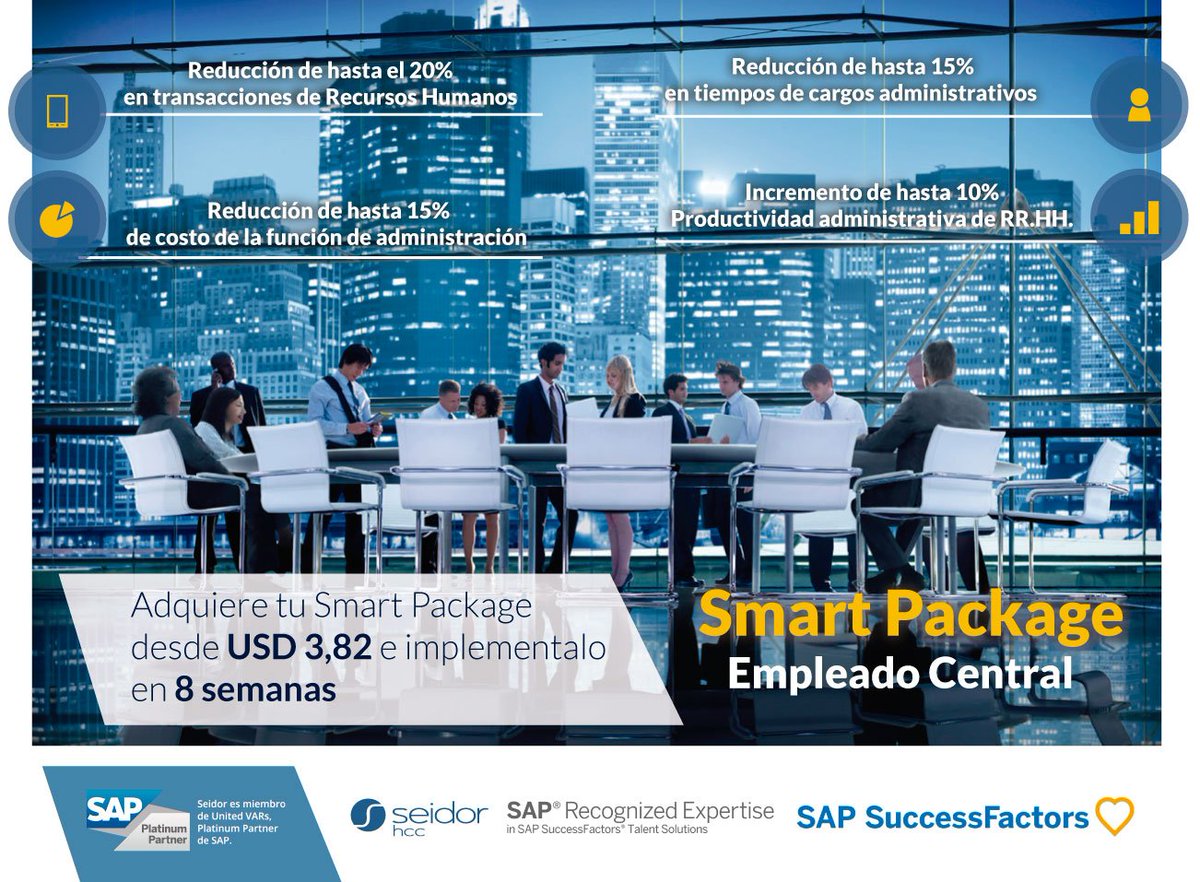 SeidorColombia's tweet photo. ¿Quieres incrementar la productividad administrativa de recursos humanos? Nuestro Smart Package te ayuda a lograrlo ya que reduce hasta en un 20% las transacciones de este sector. Conoce más en: https://t.co/QXwbJXPY3w #SAP #SAPColombia #FocoEnSAP #ERP #SAPHCM #HCCSeidor https://t.co/dnoA8yNwxV