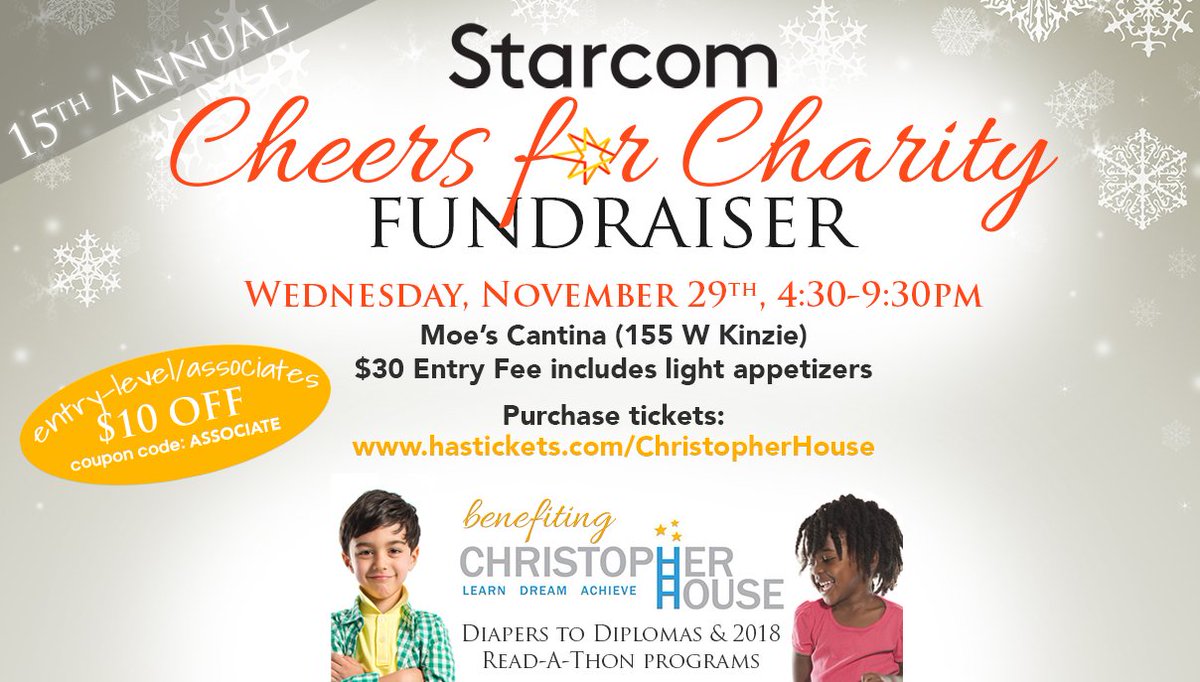 Starcom_USA's tweet photo. We are committed to helping the communities in which we live. All are welcome to attend our annual Cheers for Charity event! Purchase your ticket today at https://t.co/AAc40vibdI #GivingTuesday #C4C2017 https://t.co/bA0glU9I21