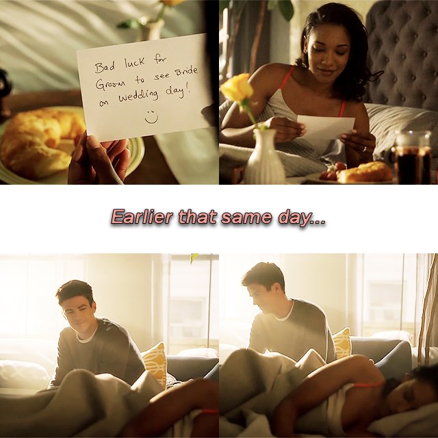 vegagirl2000's tweet photo. So Barry jinxed his own wedding by coming into the room to see Iris in the morning, right? LMAO #Westallen #TheFlash @FLASHtvwriters @candicekp @grantgust https://t.co/Lzns05QS9z