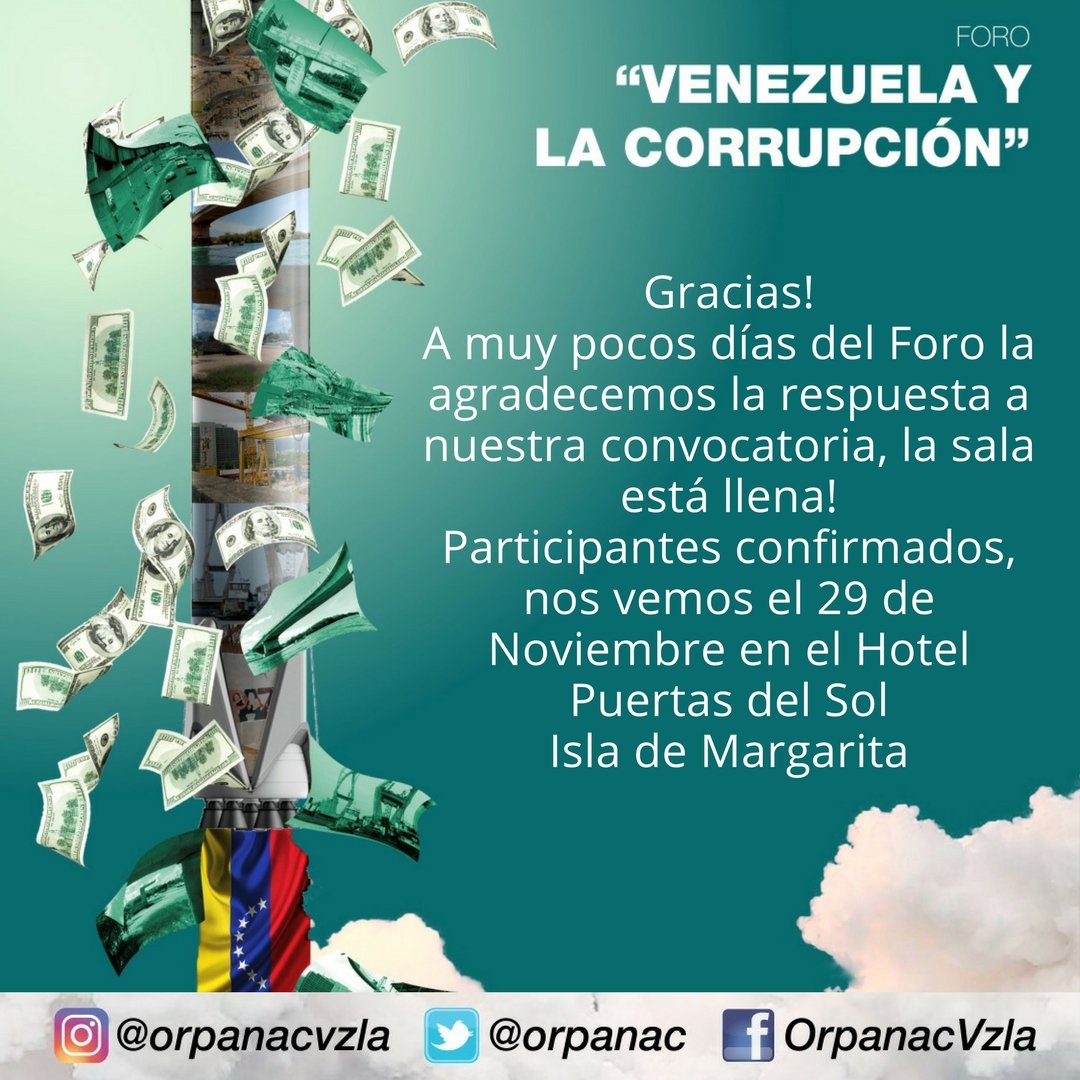 Orpanac's tweet photo. Mañana #29Nov es nuestro Foro "Venezuela y la Corrupción" Gracias a las de 300 personas que respondieron a nuestra invitación. #Orpanac #OrpanacObserva #ObservaEscucha #Foro29Nov https://t.co/hZk2ONwIK9