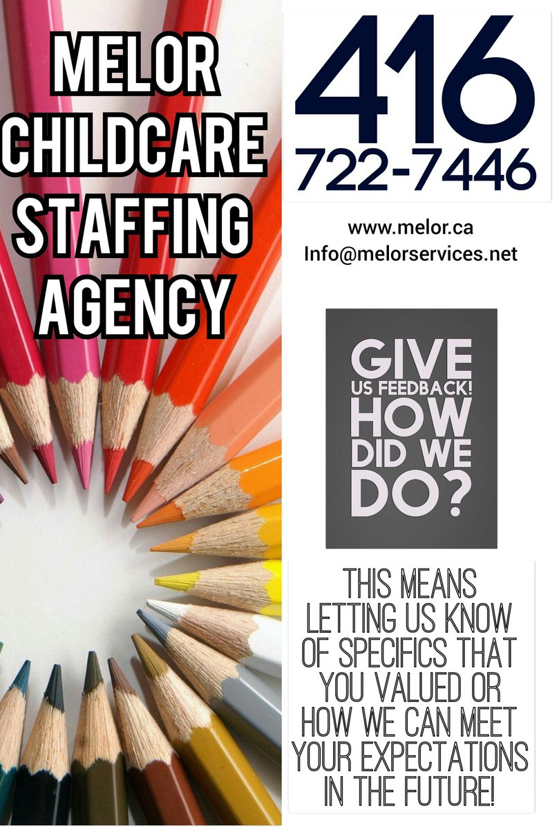 melor_staffing's tweet photo. MeLor Childcare Staffing Agency values your feedback. We'd like to share your experience with the service we provided you with our team of childcare professionals!
#wevalueourclients
#clientfeedback
#giveusfeedback
#melor
#melorchildcarestaffing https://t.co/mtz4eELRSS