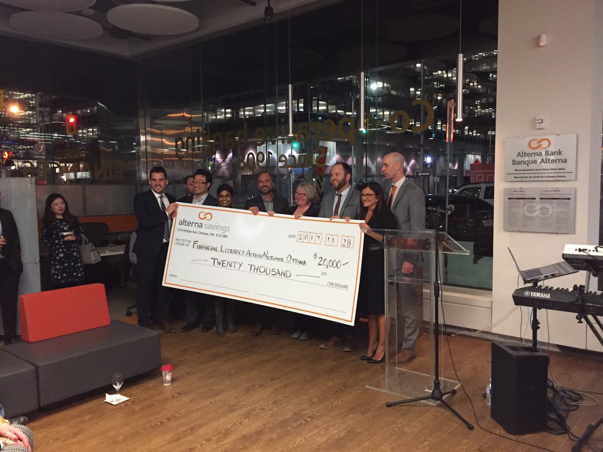 alexbcarr's tweet photo. "That a big cheque!" Congrats to FLANO @FinLitOttawa on your @alternasavings grant - Great community development at work in #ottcity https://t.co/ehgvnR6lhP