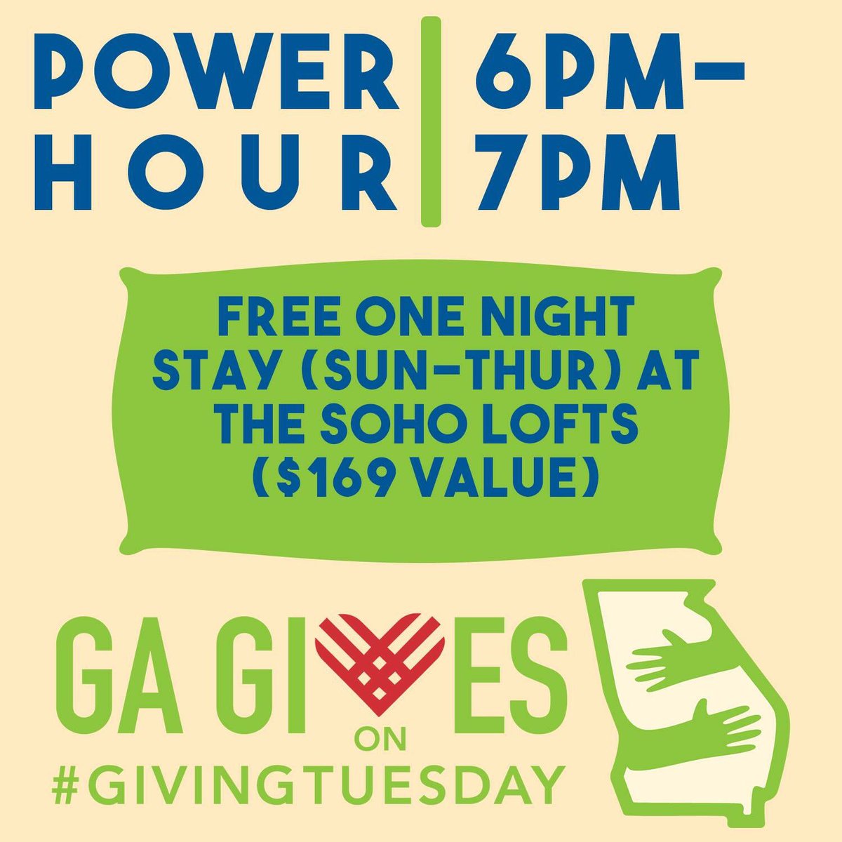 HabitatMBC's tweet photo. Take a vacation this holiday season! Donate now and be entered to win a free one night stay at the Soho Lofts. 
Give here: https://t.co/Y8ZTpSkrzG
#HumansForHabitat #powerhour #gagivesday https://t.co/vZeNvJvqWr