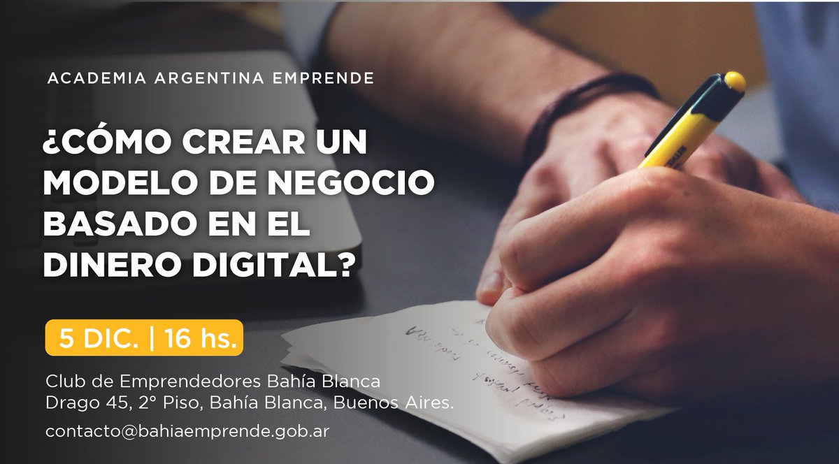 bahiahubmbb's tweet photo. El 5 de diciembre te esperamos en el Club de Emprendedores para analizar modelos de negocio basados en blockchain y criptomonedas.
Inscripción obligatoria: https://t.co/WUtNM82Nff…
#BahíaEmprende #ArgentinaEmprende https://t.co/1SwyzmpTV2