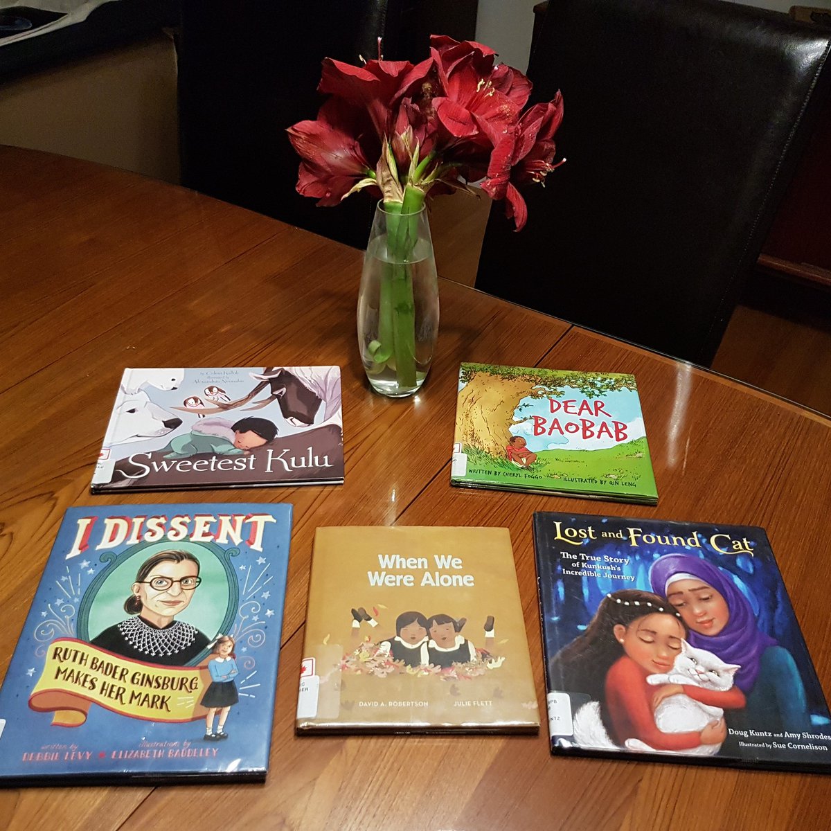 WCKCanada's tweet photo. Our next batch of world-changing books from @opl_bpo. They were all great. We loved "I Dissent". That's my favourite so far. "When We Were Alone" was a perfect intro to Indian Residential Schools for my sensitive 7 yr old. She also loved "Lost and Found Cat". #WCKReadingList https://t.co/w74ZhxeJRu