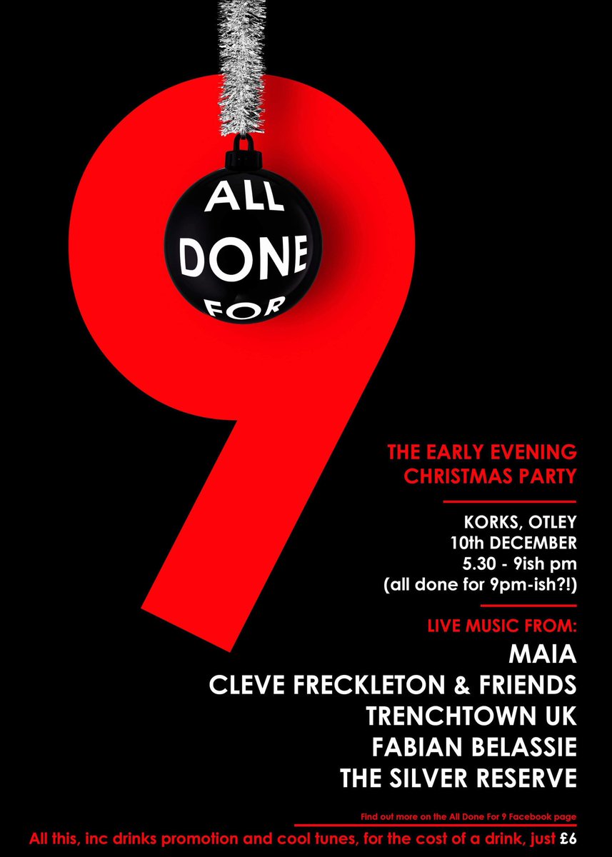 XMAS SPECIAL just announced... and it’s a BELTER! 10.12.17 <a href="/KorksWineBar/">Korks Wine Bar</a> feat. <a href="/Maiatheband/">Maia</a>  <a href="/SilverReserve/">The Silver Reserve</a> <a href="/fbelassie/">Fabian Belassie</a> @TrenchtownUk <a href="/CleveFreckleton/">Cleve Freckleton</a> 🎄£6 on the door 🎶 #otley #leeds #keepmusiclive #excited 🎸😁