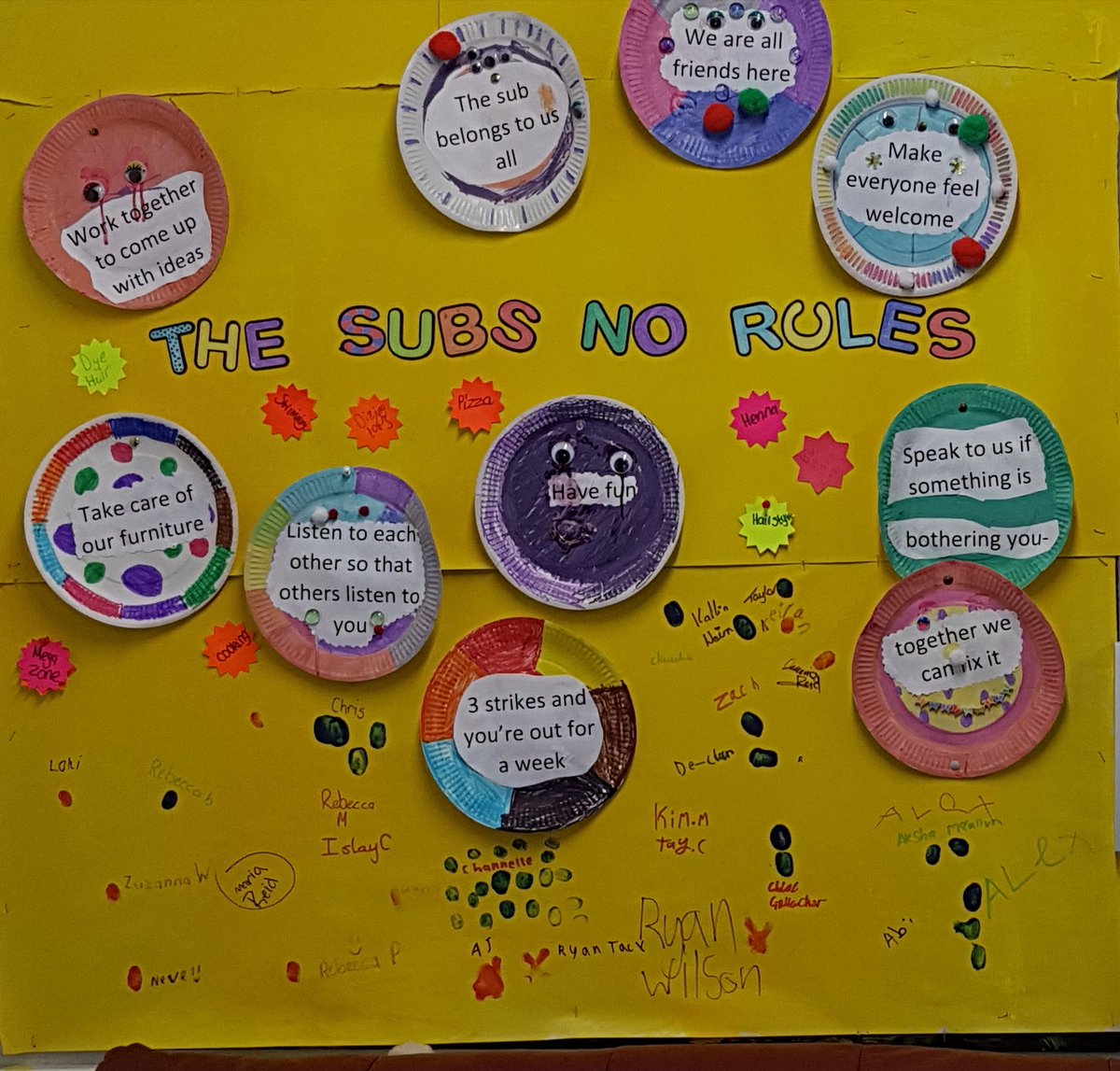 SubYouthClub's tweet photo. Tuesday night sub found the perfect way to have their rules on display none of which have the word no. Each new member can add to them and if they agree they add their signature or thumbprint. #weareallonthesamepage https://t.co/XyYoZI9YH5