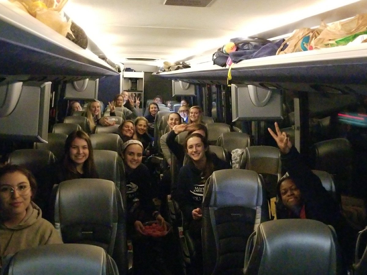 STAHawksVB's tweet photo. Where are we going?? Oh, just the NCAA's!! #gonedancing #hawkspride #mercedesbus #worktodo https://t.co/K4zDFBgZE4