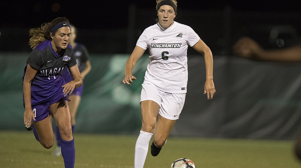 BinghamtonWSOC's tweet photo. And All-East honors for freshman Erin Theiller! First-year defender anchored BU back line to 8 shutouts and scored OT winner to give Bearcats @AmericaEast regular season title. Theiller named to 3rd team, gives BU multiple all-region picks for first time in 13 years #BingPride https://t.co/Y0QEn8rs4w