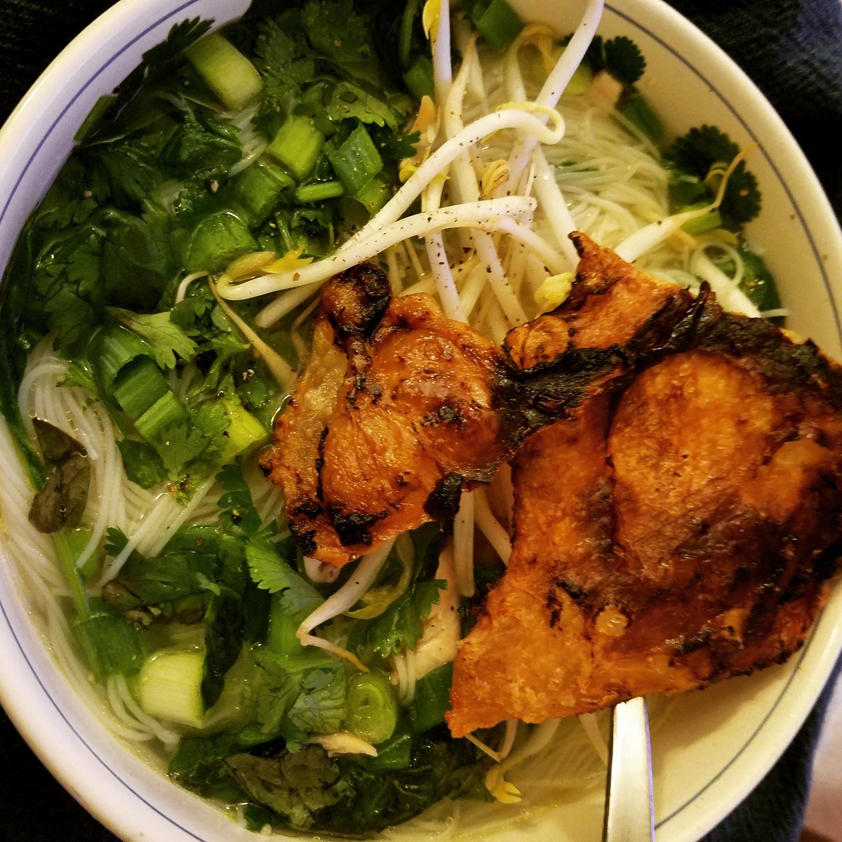 theextrakitchen's tweet photo. Crispy chicken skin pho for dinner #suckitcold https://t.co/heC1NVmCyo