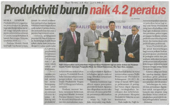 MpcProductivity's tweet photo. Produktiviti buruh naik 4.2 peratus - Sinar Harian, 28 Nov 2017 #MPC #MProductivity #MalaysiaProduktif #MemacuProduktivitiNegara #DrivingProductivityoftheNation @PMOMalaysia @MITIMalaysia @Mustapa_Mohamed @MohdRazaliHussa https://t.co/Yt2Mbh15BM